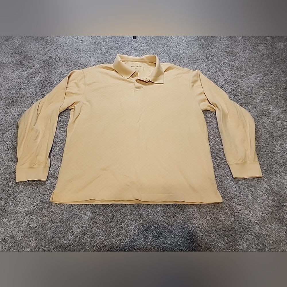 Eddie Bauer Shirt Mens XL Polo Yellow Long Sleeve Cotton Casual